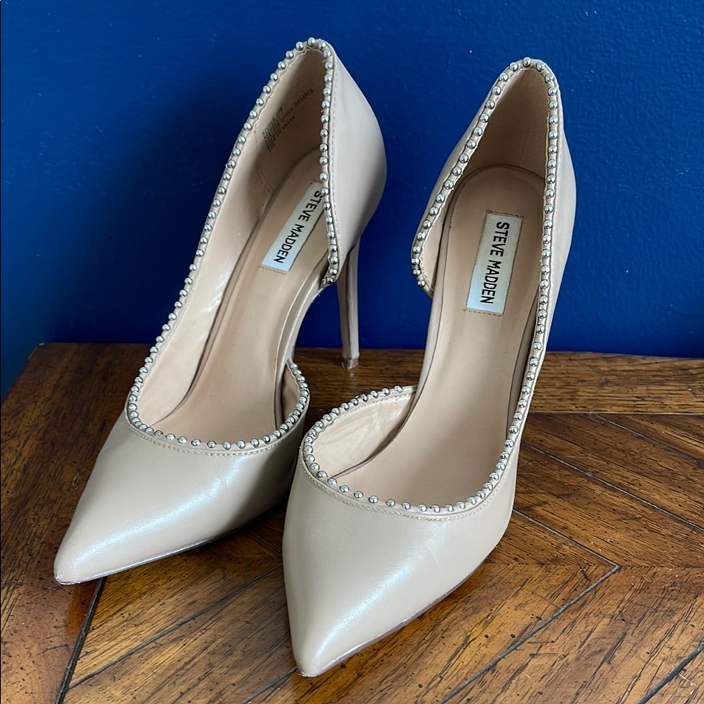 Steve Madden Women's Cream Heels with Rhinestone Trim